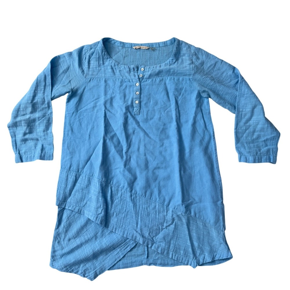 Soft Surroundings Linen Cotton Coastal Tunic Size S Blue Asymmetrical Hem‎ Top